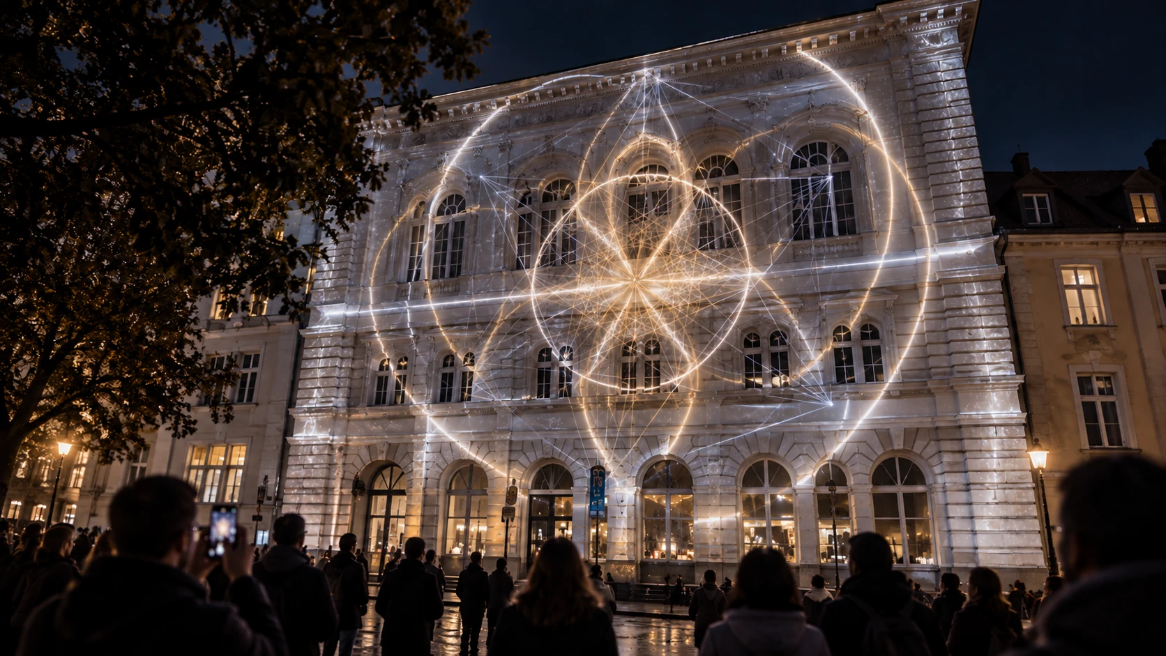 Alternate LICHTROUTEN projection state across Lüdenscheid City Library