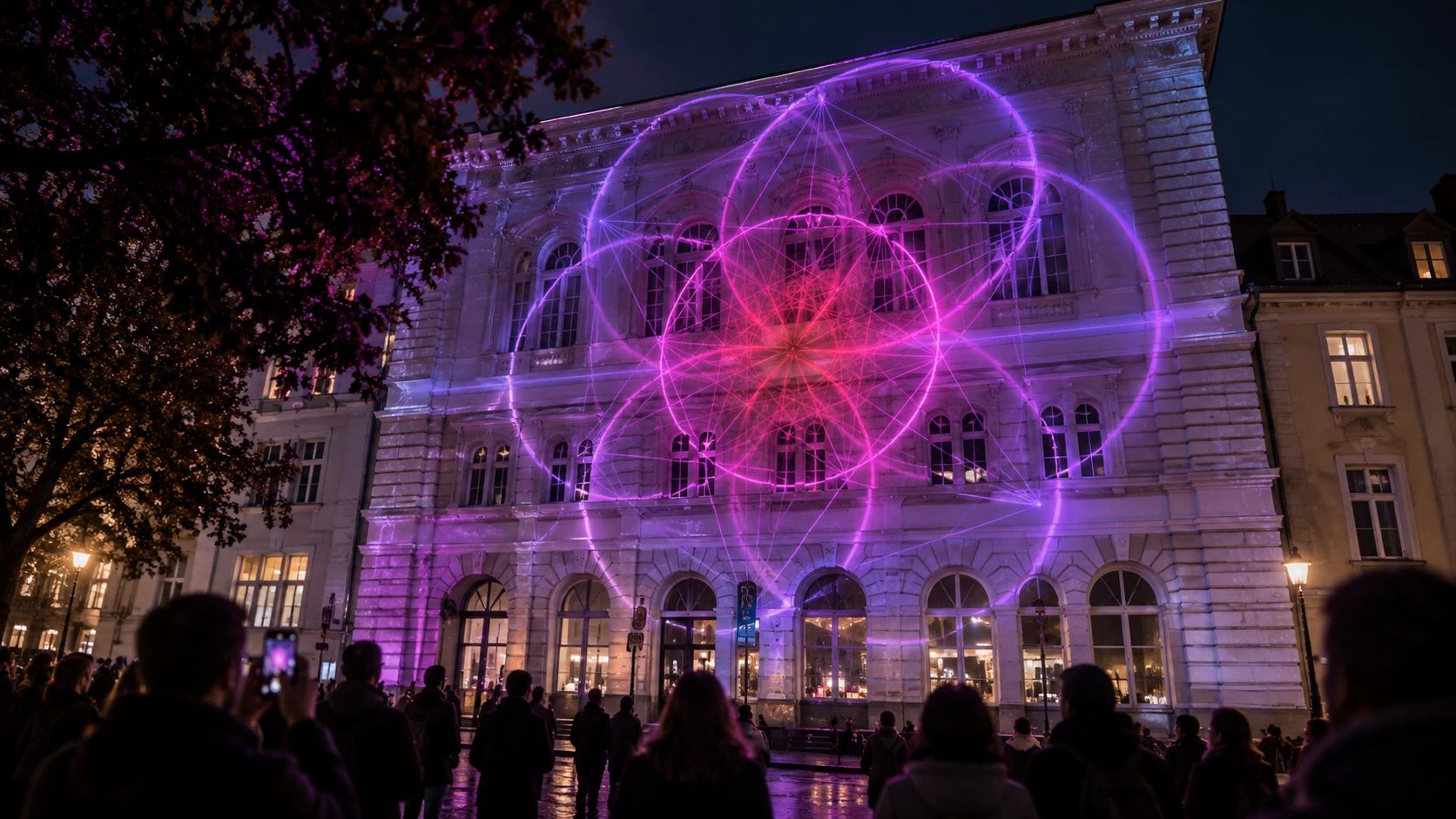 Violet facade projection concept for LICHTROUTEN